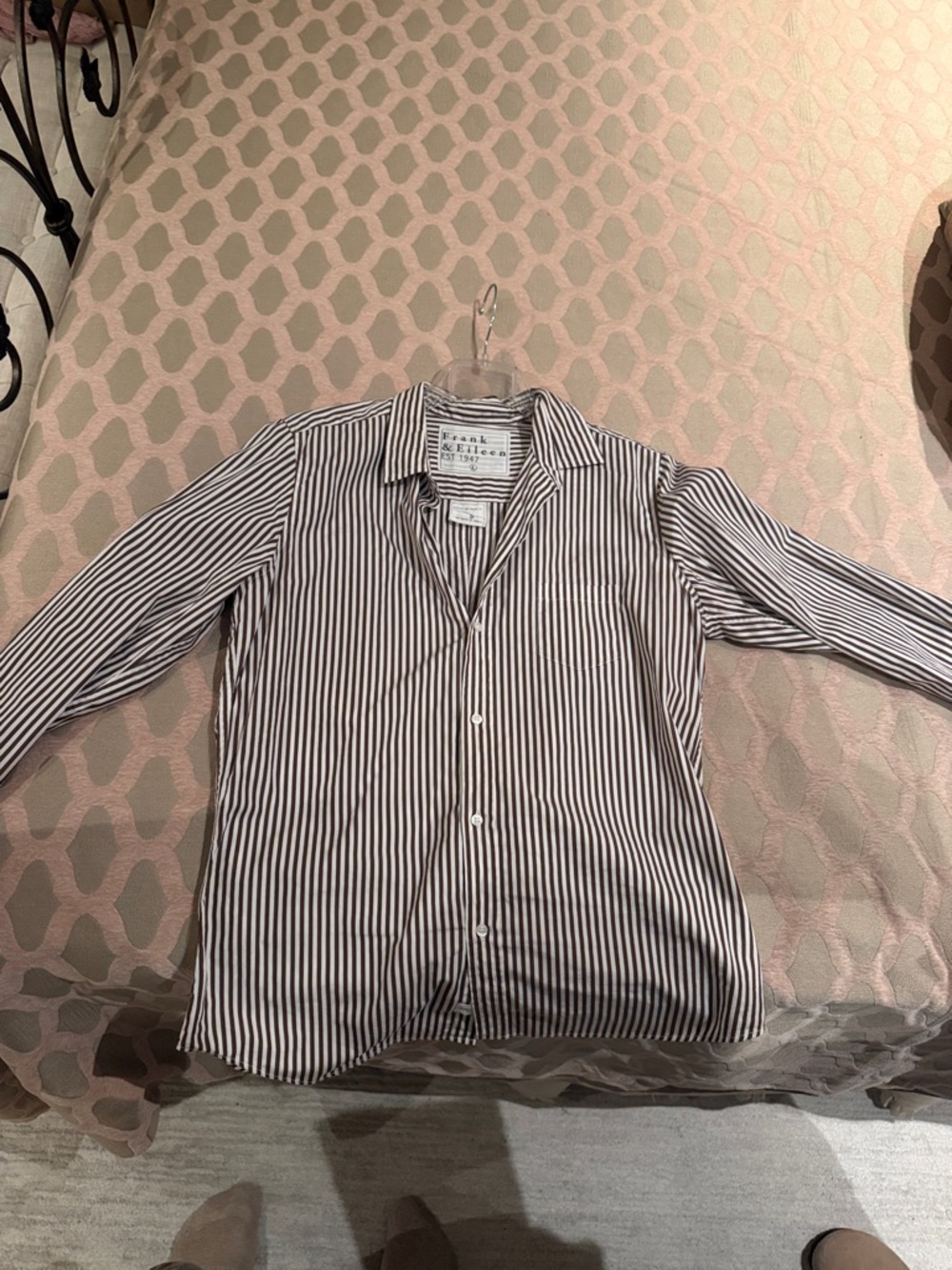 Frank & Eileen Brown and White Striped Button-Up Shirt